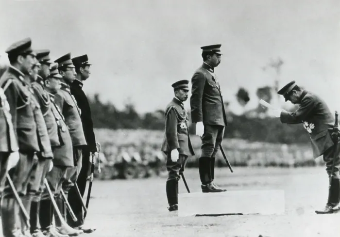 Framed Print : Emperor Hirohito delivering a message to Japanese War Minister, Lt. General Hideki Tojo