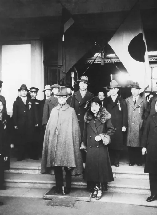 Framed Print : Emperor of Manchukuo, Henry Pu Yi, with his Japanese wife, Jung Vuan Pu-Yi, in Manchukuo. March 1932 Framed Print : Emperor of Manchukuo, Henry Pu Yi, with his Japanese wife, Jung Vuan Pu-Yi, in Manchukuo. March 1932