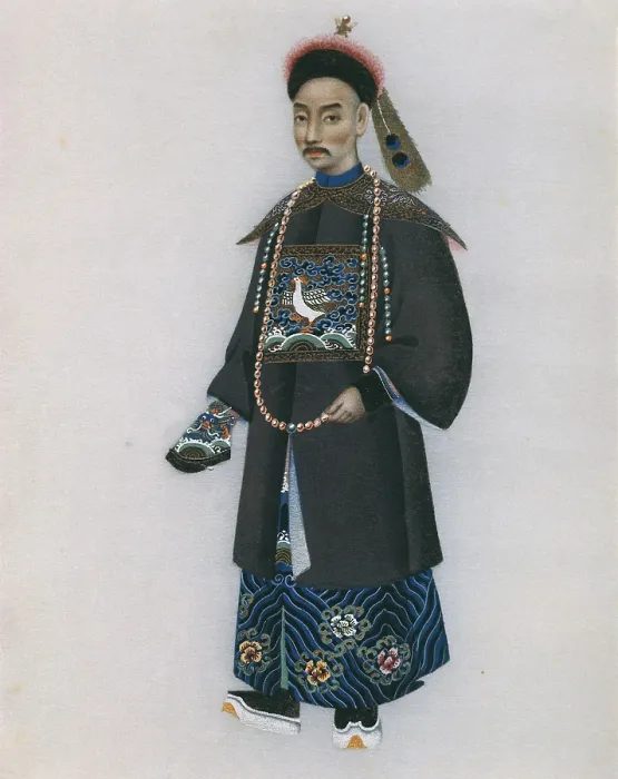 Framed Print : Emperor's dress from the Qing dynasty, late 18th century. Chinese art. Qin period. Engraving. SWITZERLAND. Bern. Bernese Historical Museum. - J