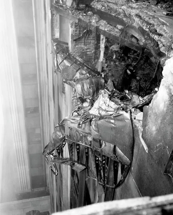 Framed Print : The Empire State Building after a B-25 Bomber accidentally crashed into the 78th story. New York, New York. July 28, 1945. CSU Archives /  Courtesy Everett Collection