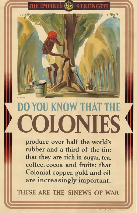 Framed Print : THE EMPIRE'S STRENGTH, a poster to raise British home front morale, shows workers on a rubber plantation tapping latex from rubber trees. Ca. 1940