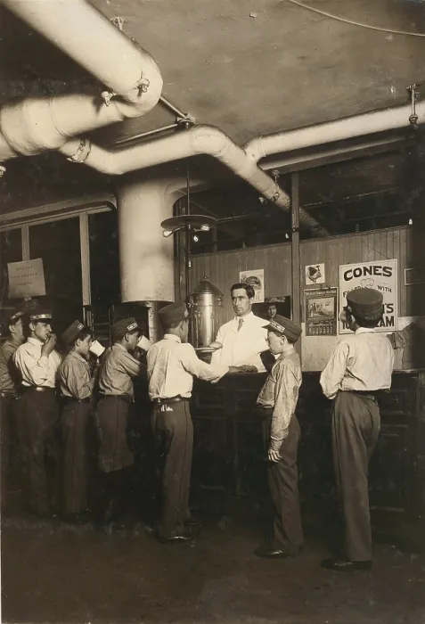 Framed Print : Employees lined up at the lunch counter, postal office, Broadway, New York, New York, July, 1910