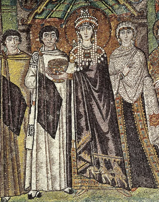 Framed Print : Empress Theodora with her court. ca. 547. ITALY. Ravenna. San Vitale. Detail. Early Byzantine art. Mosaic. AISA / Everett Collection**US SALES ONLY**