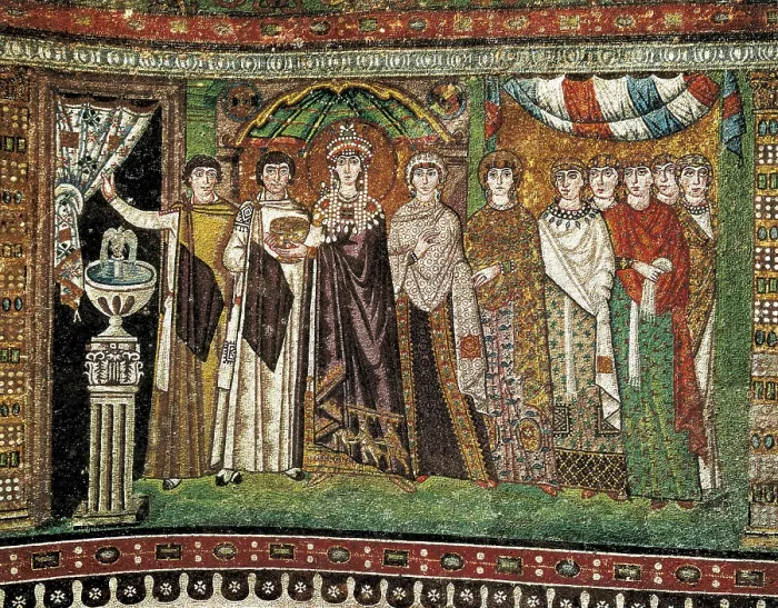 Framed Print : Empress Theodora with her court. ca. 547. ITALY. Ravenna. San Vitale. Early Byzantine art. Mosaic. AISA / Everett Collection**US SALES ONLY** Framed Print : Empress Theodora with her court. ca. 547. ITALY. Ravenna. San Vitale. Early Byzantine art. Mosaic. AISA / Everett Collection**US SALES ONLY**