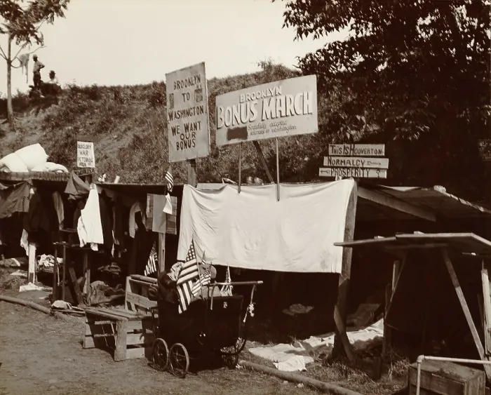 Framed Print : Encampment shanties of Brooklyn veterans in the Bonus Expeditionary Forces in Washington, D.C. Signs read: Brooklyn Bonus March; We Want Our Bonus; This is Hoovertown Framed Print : Encampment shanties of Brooklyn veterans in the Bonus Expeditionary Forces in Washington, D.C. Signs read: Brooklyn Bonus March; We Want Our Bonus; This is Hoovertown