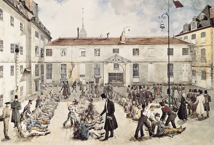 Framed Print : Enchaining of prisoners at the Bicetre Prison, Paris. Illustration by Gabriel Cloquemin (s. XIX). Litography. FRANCE. Paris. Musee Carnavalet (Carnavalet Museum) Framed Print : Enchaining of prisoners at the Bicetre Prison, Paris. Illustration by Gabriel Cloquemin (s. XIX). Litography. FRANCE. Paris. Musee Carnavalet (Carnavalet Museum)