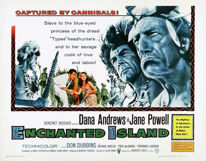 Framed Print : ENCHANTED ISLAND, left: Dana Andrews on poster art, 1958 Framed Print : ENCHANTED ISLAND, left: Dana Andrews on poster art, 1958
