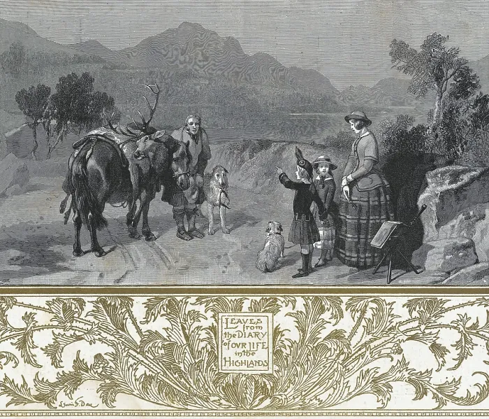 Framed Print : England. The queen VictoriaThe royal princess and the Prince of Wales in Loch LageanScotland. Engraving based on Sir Edwin Lardseer. Engraving