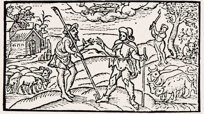 Framed Print : English shepherd of 16th c. Xylography. AISA / Everett Collection**US SALES ONLY**