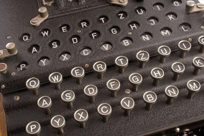 Framed Print : Enigma, the German cipher machine created for sending messages during World War 2. Enigma's settings offered 150, 000, 000, 000, 000, 000, 000 possible encryptions Framed Print : Enigma, the German cipher machine created for sending messages during World War 2. Enigma's settings offered 150, 000, 000, 000, 000, 000, 000 possible encryptions