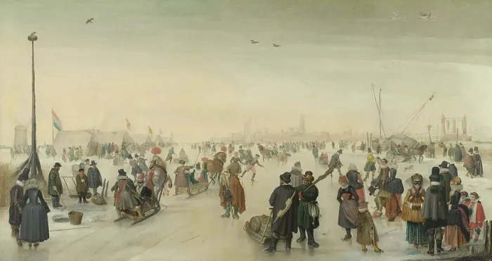 Framed Print : Enjoying the Ice near a Town, by Hendrick Avercamp, c. 1620, oil on panel