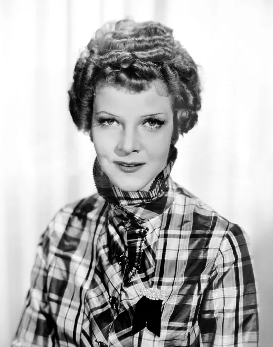 Framed Print : ENTER MADAME, Elissa Landi (modeling curly hairdo and a plaid taffeta blouse in black, white and green), 1935