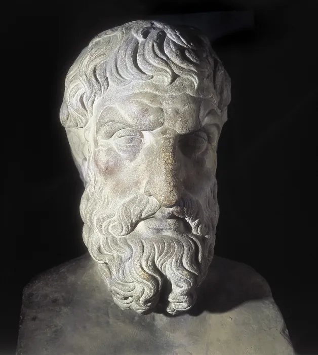 Framed Print : EPICURUS (341-270 BC). Greek philosopher. Bust of Epicurus, 2nd c. A.D. Roman art. Sculpture. ITALY. Rome. Capitoline Museums