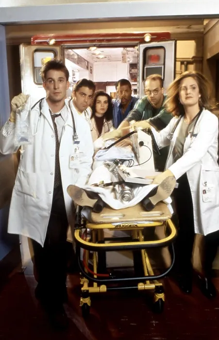 Framed Print : ER, (aka E.R.), from left, Noah Wylie, George Clooney, Julianna Margulies, Eriq La Salle, Anthony Edwards, Sherry Stringfield, 1994-2009 (ca. 1997 photo) Framed Print : ER, (aka E.R.), from left, Noah Wylie, George Clooney, Julianna Margulies, Eriq La Salle, Anthony Edwards, Sherry Stringfield, 1994-2009 (ca. 1997 photo)