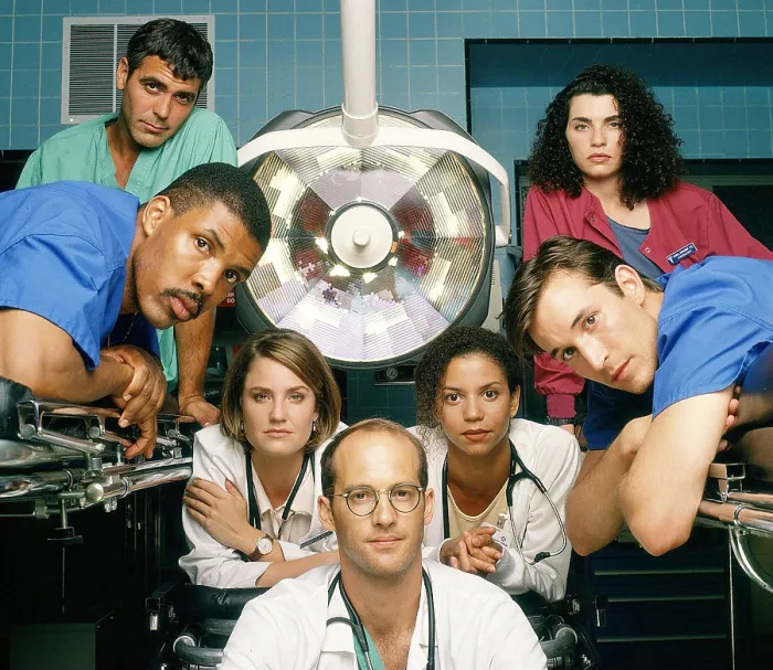 Framed Print : ER, (clockwise, top right): Julianna Margulies, Noah Wyle, Gloria Reuben, Anthony Edwards, Sherry Stringfield, Eriq LaSalle, George Clooney, (Season 3), 1994-2009