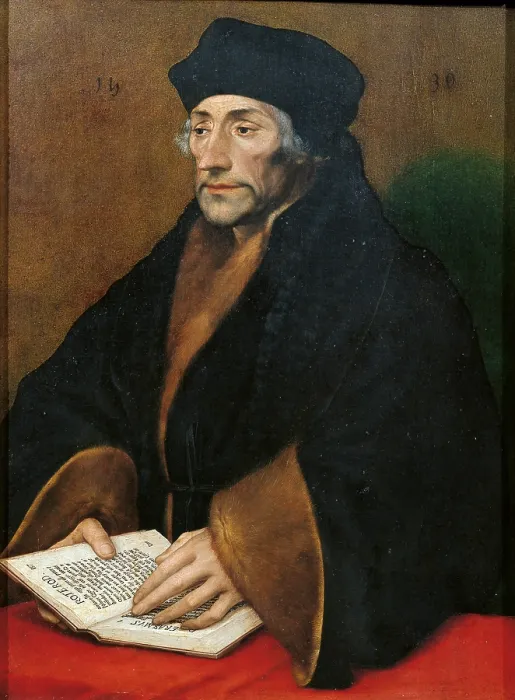 Framed Print : Erasmus of Rotterdam, by Hans il Giovane Holbein, 1530, 16th Century, oil on panel, cm 35, 5 x 26, 5 - Italy, Emilia Romagna, Parma, National Gallery. All