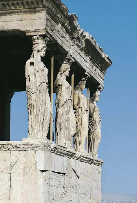 Framed Print : Erechtheion. 421 -414 BC. GREECE. Athens. Acropolis. Erechtheum or Erecththeion. Porch of the Caryatids. Classical Greek art. Architecture