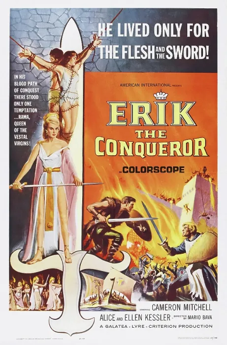 Framed Print : ERIK THE CONQUEROR, (aka GLI INVASORI), US poster art, bottom from left: Alice Kessler, Cameron Mitchell, George Ardisson, 1961