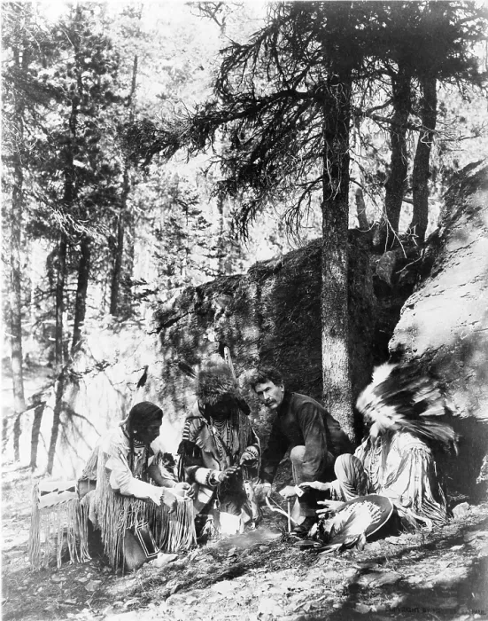 Framed Print : Ernest Thompson Seton (1860-1946), Canadian writer and naturalist, with three Blackfoot Indians, starting a fire using a bow and a stick. 1917 Framed Print : Ernest Thompson Seton (1860-1946), Canadian writer and naturalist, with three Blackfoot Indians, starting a fire using a bow and a stick. 1917