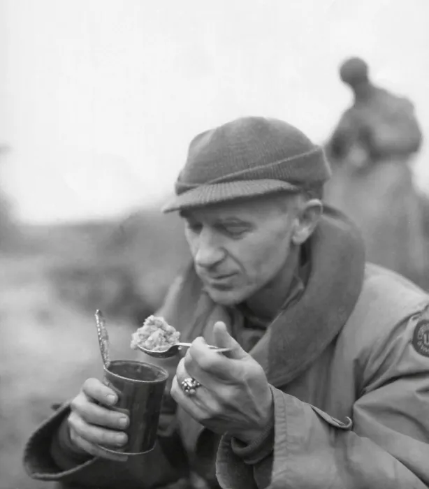 Framed Print : Ernie Pyle, war correspondent, eating his C rations. First Army, Anzio Beachhead, Italy, March 18, 1944. (BSLOC_2014_8_218)