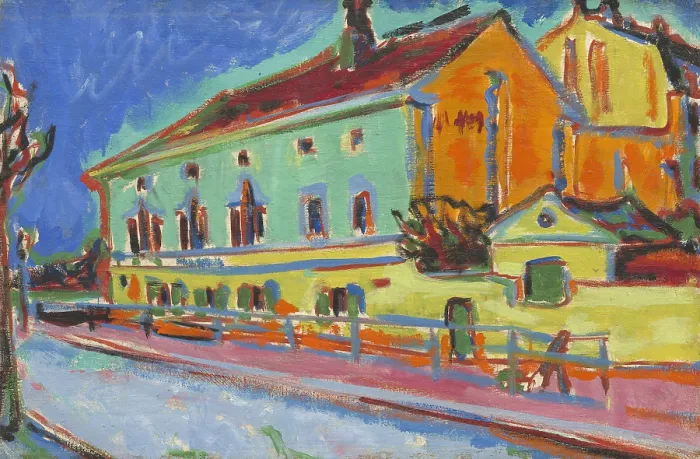 Framed Print : Ernst Ludwig Kirchner, by Houses in Dresden, 1909-10, German painting, oil on canvas