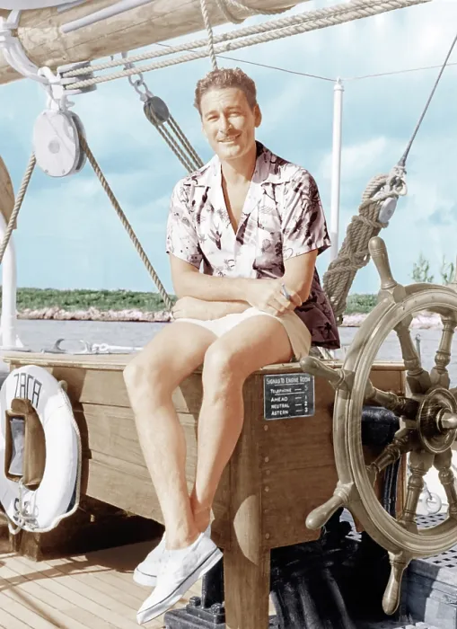 Framed Print : Errol Flynn relaxing on his yacht, ca. early 1940s Framed Print : Errol Flynn relaxing on his yacht, ca. early 1940s