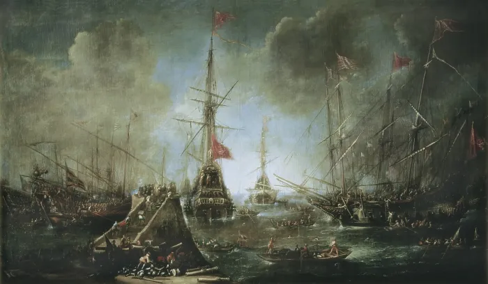 Framed Print : ERTVELT, Andries van (1590-1652). Spanish Ships Leaving a Port. 1st half 17th c. Flemish art. Oil on canvas. AUSTRIA. Vienna