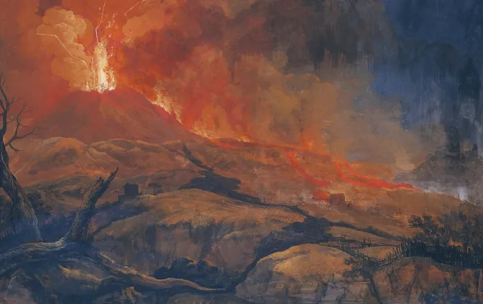 Framed Print : Eruption of Vesuvius (Eruzione del Vesuvio), 18th Century, oil on canvas - Whole artwork view
