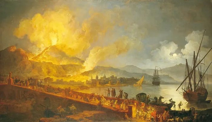 Framed Print : Eruption of Vesuvius from the Ponte della Maddalena (Eruzione del Vesuvio dal Ponte della Maddalena), by Pierre-Jacques Volaire, 1782, 18th Century