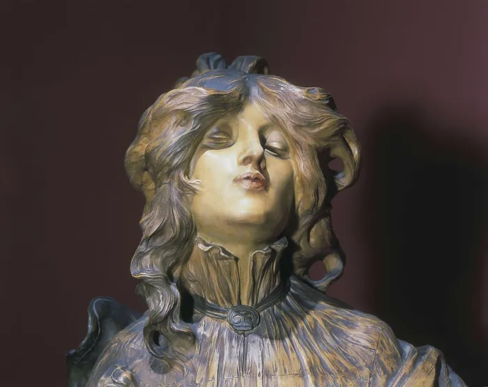 Framed Print : ESCALER I MILA, Lambert (1874-1957). The Lost Kiss. 1903. Polychromatic terracotta. Detail. Modernism. Terra-cotta. Private Collection