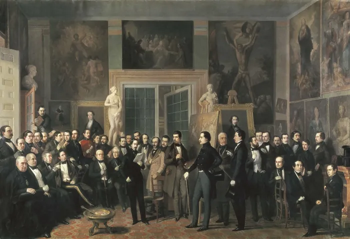 Framed Print : ESQUIVEL Y SUAREZ DE URBINA, Antonio Mara (1806-1857). The Gathering of the Poets. 1846. Work also known as 'The Contemporary Poets'. Romanticism. Oil on canvas. SPAIN Framed Print : ESQUIVEL Y SUAREZ DE URBINA, Antonio Mara (1806-1857). The Gathering of the Poets. 1846. Work also known as 'The Contemporary Poets'. Romanticism. Oil on canvas. SPAIN