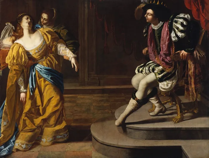 Framed Print : ESTHER BEFORE AHASUERUS, by Artemisia Gentileschi, 1620-50, Italian painting, oil on canvas. Artemisia Gentileschi was the most famous woman painter of the 17th century