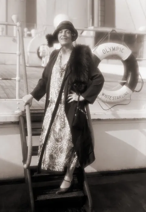 Framed Print : Ethel Barrymore (1879-1959), American actress, posing for press photographers on the deck of the ocean liner, Olympic. Ca. 1920