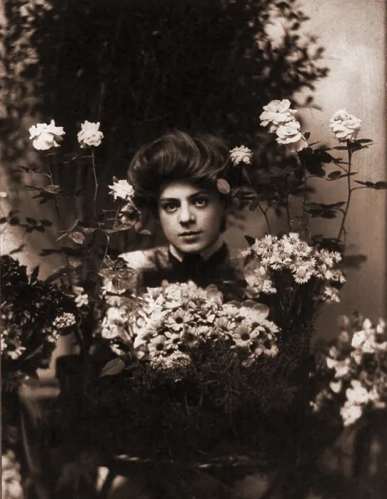 Framed Print : Ethel Barrymore (1879-1959), American actress behind bouquet of flowers. Photo by Burr McIntosh (1862-1942)