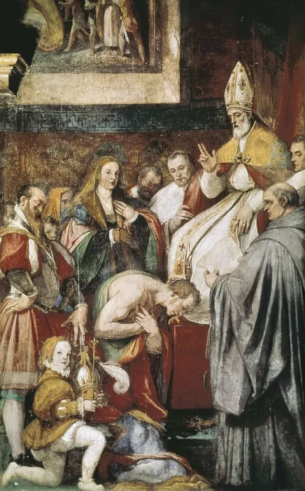 Framed Print : Europe (1077). Investiture Controversy. Gregory VII absolving Henry IV. Fresco. AISA / Everett Collection**US SALES ONLY**
