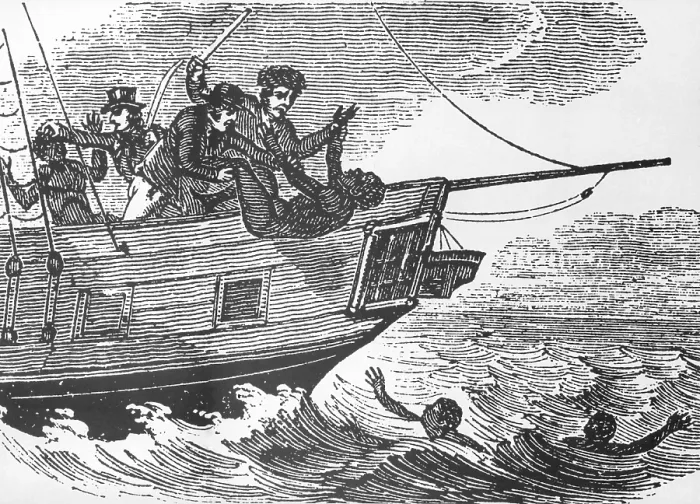 Framed Print : European sailors throwing African captives slaves overboard during Middle Passage to the Americas