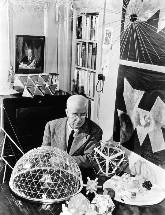 Framed Print : EV1871 - Visionry designer and inventor R. Buckminster Fuller, creator of the geodosic dome, c. 1958. Courtesy: CSU Archives  /  Everett Collection