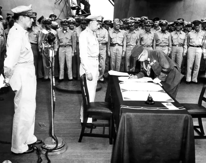 Framed Print : EV1943 - General Yoshira Umez signs surrender of the Japanese Imperial army during ceremonies on the USS Missouri, September 4, 1945. U.S Framed Print : EV1943 - General Yoshira Umez signs surrender of the Japanese Imperial army during ceremonies on the USS Missouri, September 4, 1945. U.S