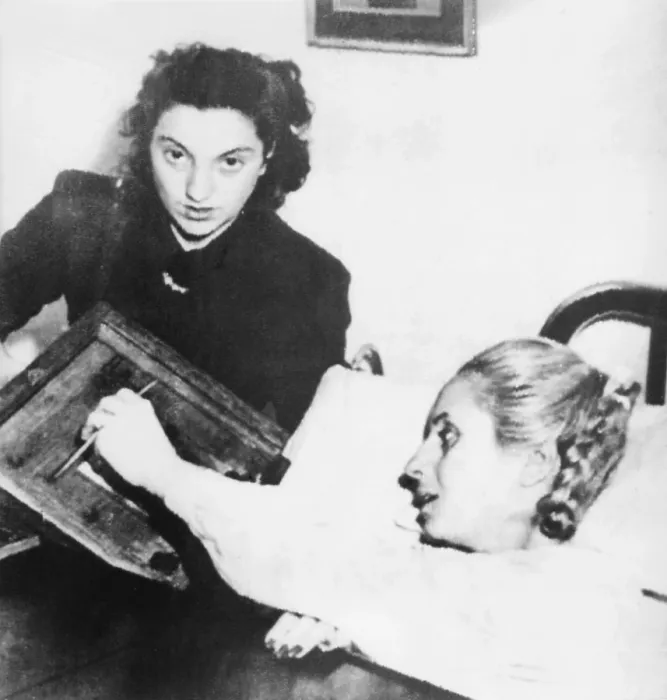 Framed Print : Eva Peron, wife of President of Argentina Juan Peron, votes from her hospital bed on Nov. 11, 1951 Framed Print : Eva Peron, wife of President of Argentina Juan Peron, votes from her hospital bed on Nov. 11, 1951