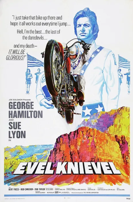 Framed Print : EVEL KNIEVEL, US poster art, George Hamilton, 1971 Framed Print : EVEL KNIEVEL, US poster art, George Hamilton, 1971
