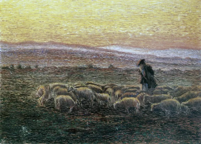 Framed Print : The Evening Roll Call, by Antonio Ballero, 1904, 20th Century, oil on canvas - Italy, Sardinia, Atzara, Civic Collections. Whole artwork view