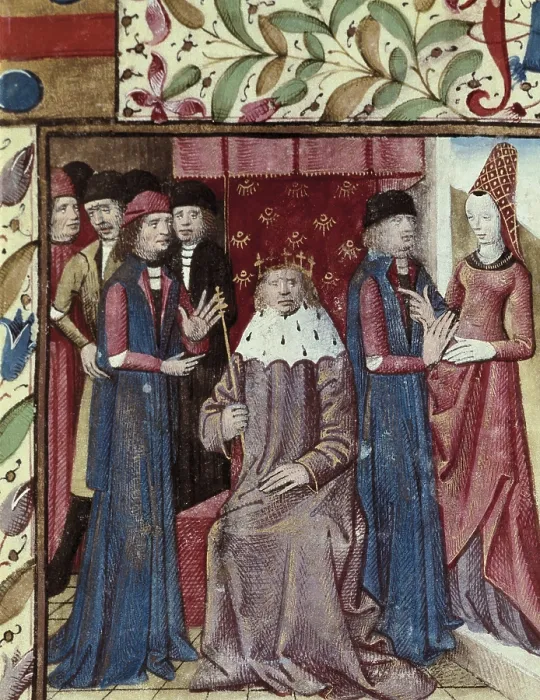 Framed Print : Everard de Espinques's 'Tristan and Iseult', written by Gassien de Poiters. Page from the third volume, with Jean Du Mas weapons Framed Print : Everard de Espinques's 'Tristan and Iseult', written by Gassien de Poiters. Page from the third volume, with Jean Du Mas weapons