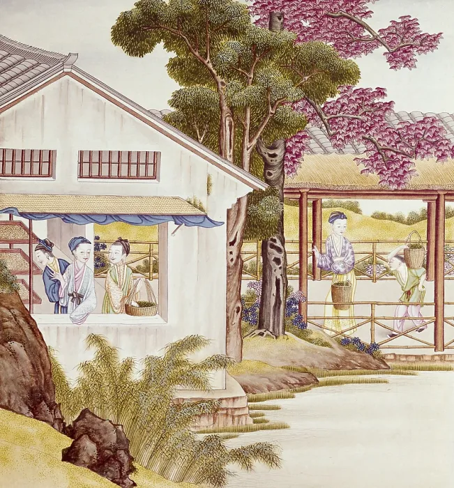 Framed Print : Everyday life scene. Illustration on rice paper. Chinese art. Engraving. UNITED STATES OF AMERICA. Philadelphia. Free Library of Philadelphia