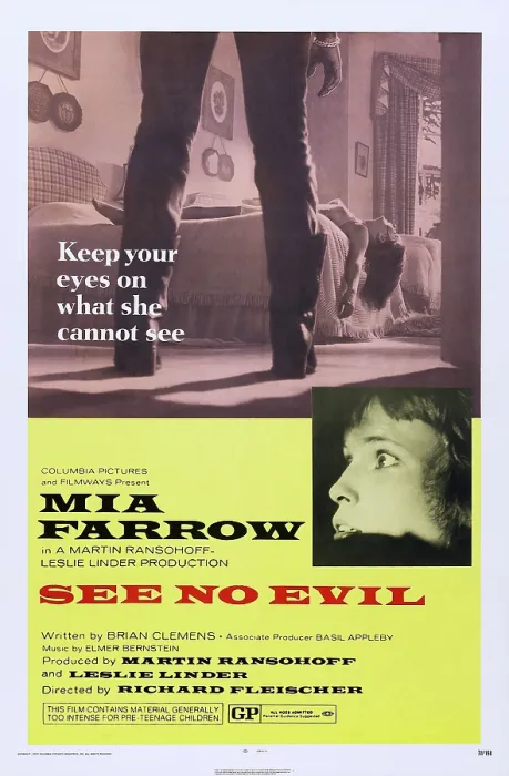 Framed Print : SEE NO EVIL, (aka BLIND TERROR), US poster, Diane Grayson (on bed), Mia Farrow (bottom), 1971 Framed Print : SEE NO EVIL, (aka BLIND TERROR), US poster, Diane Grayson (on bed), Mia Farrow (bottom), 1971