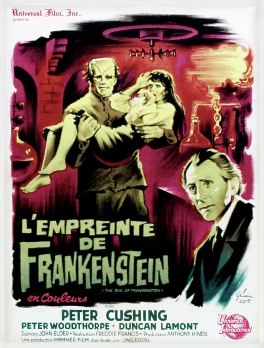 Framed Print : THE EVIL OF FRANKENSTEIN (aka L'EMPREINTE DE FRANKENSTEIN), left: Kiwi Kingston, far right: Peter Cushing on French poster art, 1964 Framed Print : THE EVIL OF FRANKENSTEIN (aka L'EMPREINTE DE FRANKENSTEIN), left: Kiwi Kingston, far right: Peter Cushing on French poster art, 1964
