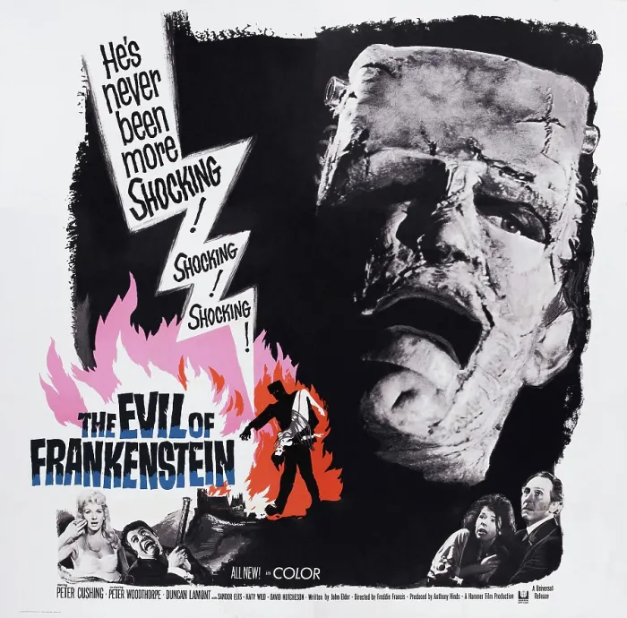 Framed Print : THE EVIL OF FRANKENSTEIN, US poster art, top right: Kiwi Kingston; bottom right: Peter Cushing, 1964