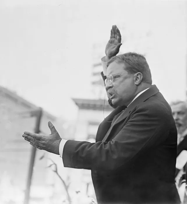 Framed Print : Ex-president Theodore Roosevelt gesticulating with arms as he speaks to a crowd at Yonkers, New York on 10-17-1910