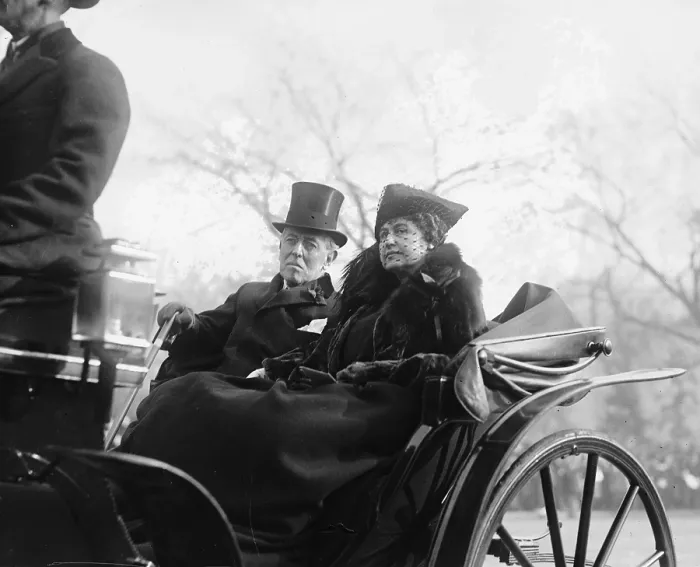 Framed Print : Ex-President Woodrow Wilson (1856-1924) and his second wife, Edith Bolling Galt Wilson riding in an open carriage in Washington, DC in 1921