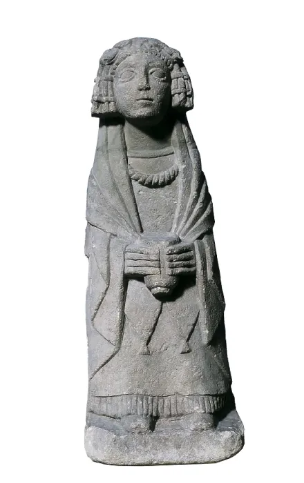 Framed Print : Ex-voto. 4th c. BC. Femenine sculpture. Iberian art. Sculpture on rock. SPAIN. Madrid. National Museum of Archaeology. Proc: SPAIN. Montealegre del Castillo. Cerro de los Santos