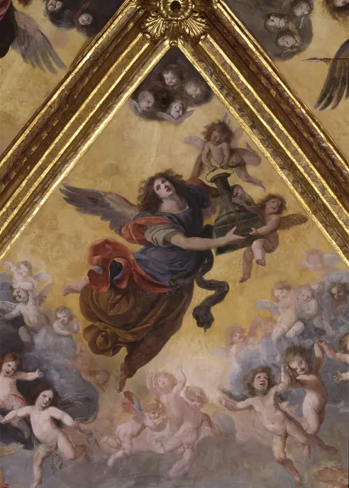 Framed Print : Exaltation of Christ's Passion, by Orazio Fidani, 1653, 17th Century, fresco - Italy, Tuscany, Florence, Certosa del Galluzzo. Whole artwork view. Angels and cherubs Framed Print : Exaltation of Christ's Passion, by Orazio Fidani, 1653, 17th Century, fresco - Italy, Tuscany, Florence, Certosa del Galluzzo. Whole artwork view. Angels and cherubs